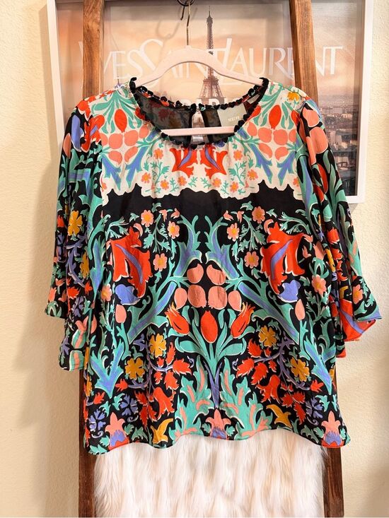 Maeve Tops - Maeve by Anthropologie 100% Silk Floral Print Tunic Blouse – Size 12 🌺